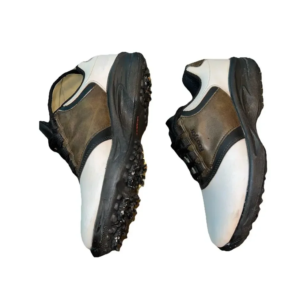 Footjoy Boys Greenjoys White Brown Lace Up Golf Cleats Shoes Size 4 M